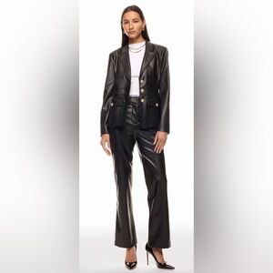 Derek Lam | Black Faux Leather Blazer with Gold Buttons